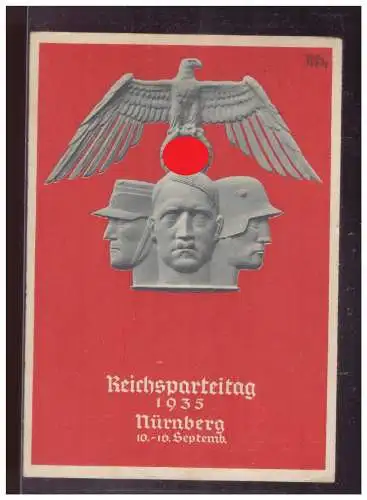 [Propagandapostkarte] Dt- Reich (024999) Propaganda NSDAP Reichsparteitag 1935 Nürnberg, gelaufen mit Werbestempel NSDAP 14.9.1935. 