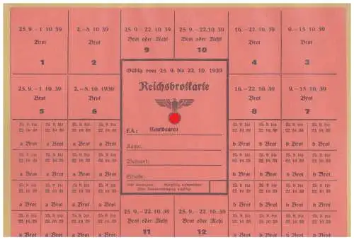 DT- Reich (025013) Propaganda Kaufbeuren Reichsbrotkarte von 1939, ungebraucht
