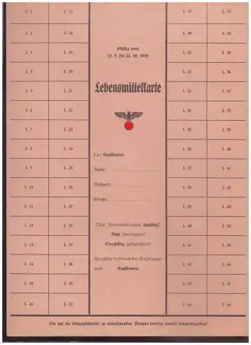 DT- Reich (025024) Propaganda Kaufbeuren Lebensmittelkarte von 1939, ungebraucht