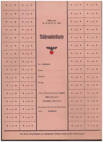 DT- Reich (025025) Propaganda Kaufbeuren Nährmittelkarte von 1939, ungebraucht
