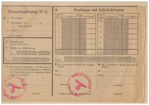 DT- Reich (009470) Judaika, Empfang- und Lieferschein, Bezugsber. W/ SS, blanco gest. Konzentrationslager Groß- Rosen