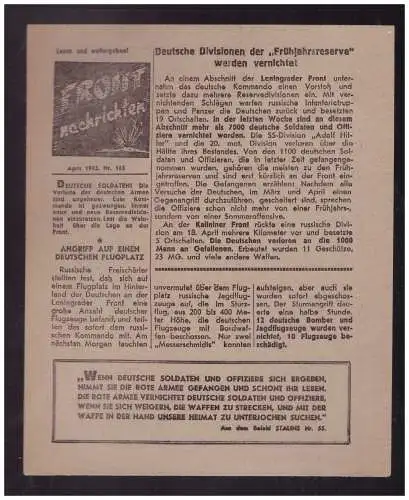 Dt- Reich (023128) Propaganda Flugblatt Front Nachrichten vom April 1942 Nr.162, sowjetische Propagandazeitung