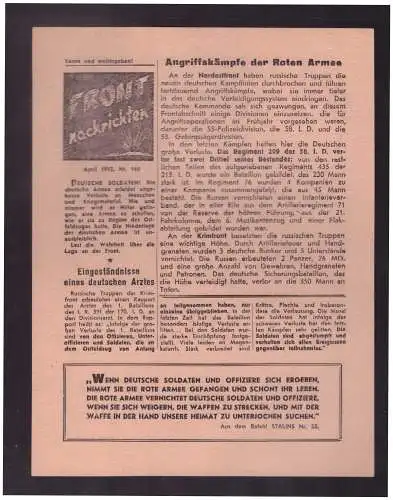 Dt- Reich (023129) Propaganda Flugblatt Front Nachrichten vom April 1942 Nr.165, sowjetische Propagandazeitung