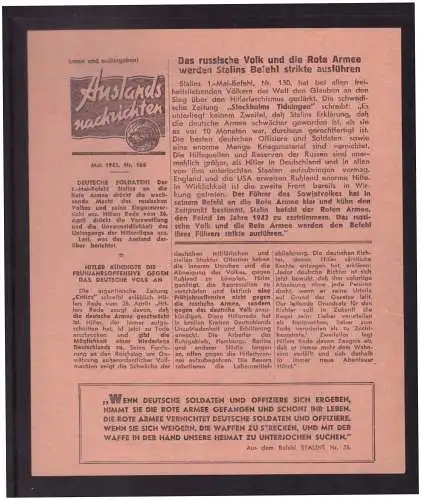 Dt- Reich (023131) Propaganda Flugblatt Auslands Nachrichten vom Mai 1942 Nr.169, sowjetische Propagandazeitung