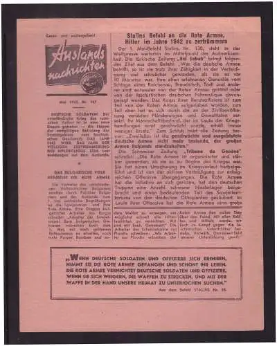 Dt- Reich (023132) Propaganda Flugblatt Auslands Nachrichten vom Mai 1942 Nr.167, sowjetische Propagandazeitung
