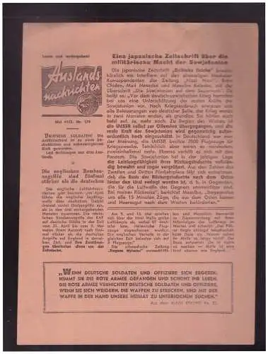 Dt- Reich (023133) Propaganda Flugblatt Auslands Nachrichten vom Mai 1942 Nr.179, sowjetische Propagandazeitung
