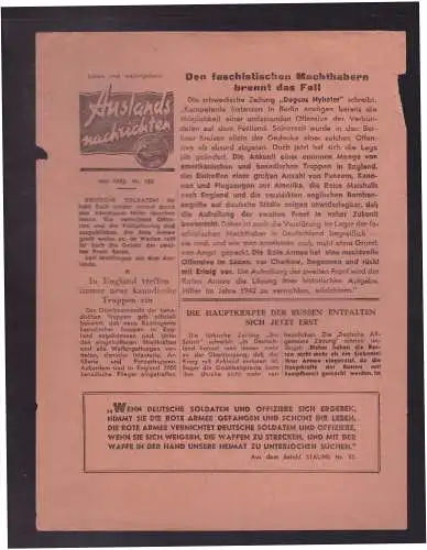 Dt- Reich (023134) Propaganda Flugblatt Auslands Nachrichten vom Mai 1942 Nr.180, sowjetische Propagandazeitung