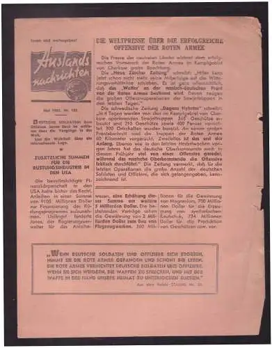 Dt- Reich (023135) Propaganda Flugblatt Auslands Nachrichten vom Mai 1942 Nr.182, sowjetische Propagandazeitung