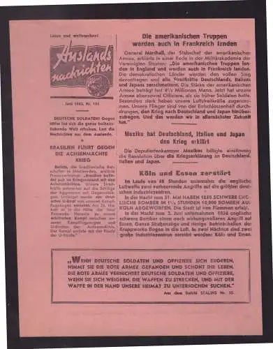 Dt- Reich (023138) Propaganda Flugblatt Auslands Nachrichten vom Juni 1942 Nr.194, sowjetische Propagandazeitung