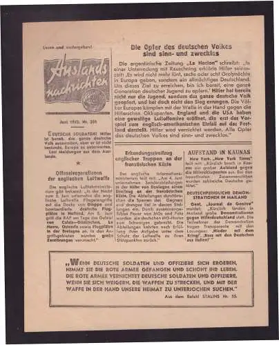 Dt- Reich (023142) Propaganda Flugblatt Auslands Nachrichten vom Juni 1942 Nr.200, sowjetische Propagandazeitung