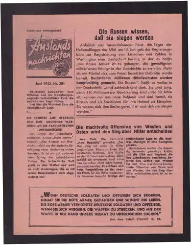 Dt- Reich (023143) Propaganda Flugblatt Auslands Nachrichten vom Juni 1942 Nr.201, sowjetische Propagandazeitung