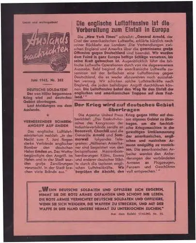 Dt- Reich (023144) Propaganda Flugblatt Auslands Nachrichten vom Juni 1942 Nr.202, sowjetische Propagandazeitung