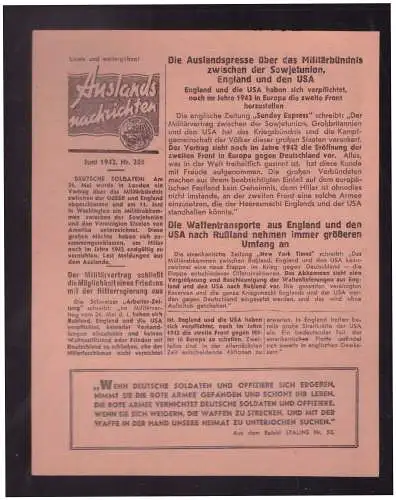 Dt- Reich (023146) Propaganda Flugblatt Auslands Nachrichten vom Juni 1942 Nr.205, sowjetische Propagandazeitung