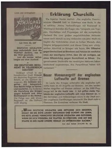 Dt- Reich (023147) Propaganda Flugblatt Auslands Nachrichten vom Juli 1942 Nr.207, sowjetische Propagandazeitung