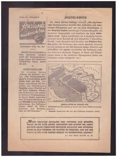 Dt- Reich (023148) Propaganda Flugblatt Auslands Nachrichten vom September 1942 Nr.217, sowjetische Propagandazeitung