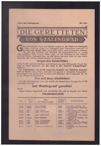 Dt- Reich (023149) Propaganda Flugblatt Die Geretteten von Stalingrad mit Artillerie und speziellen Granaten verschossen
