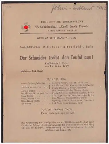 Dt- Reich (005146) NS Kraft durch Freude Berlin Wehrmachtsveranstaltung Programm in Estland vom 12.3.1943