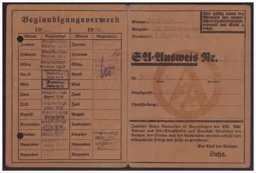 Dt- Reich (005162) Propaganda SA Ausweis, Gruppe Kurpfalz, Brigarde 150 Rheinhessen, Standarte 6 Westhof, ohne Lichtbild