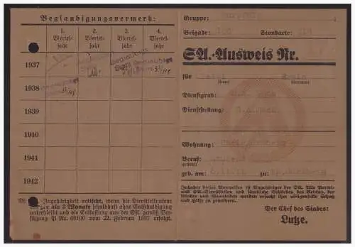 Dt- Reich (005167) Propaganda SA Ausweis, Gruppe Kurpfalz, Brigarde 150 , Standarte 118, mit Lichtbild