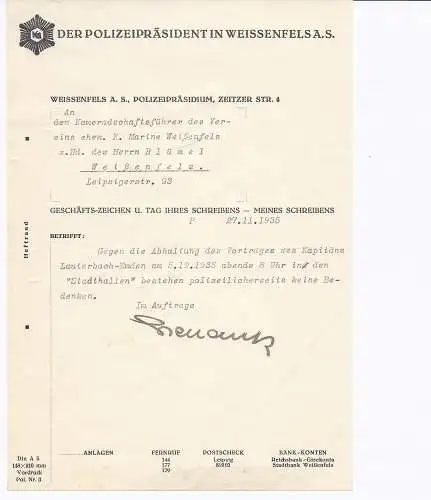 Dt- Reich (005174) Brief "Der Polizeipräsident in Weissenfels" vom 27.11.1935