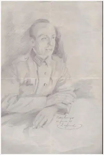 Dt- Reich (005180) Propaganda A4 Bleistiftzeichnung von 1943 gefaltet!!
