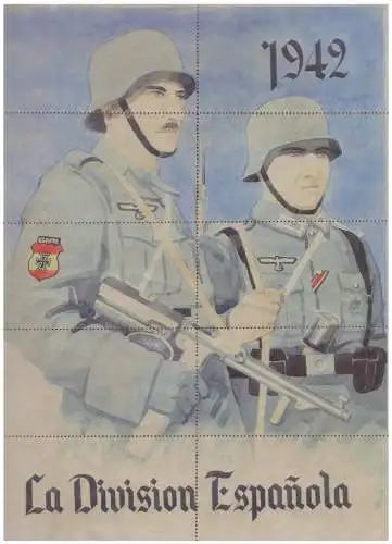 Dt- Reich (006190) Propaganda 10 Essensmarken La Division Espanola (Blaue Division Spanien) 1942 Blattgröße A4!!    Nach dem Krieg hergestellte Phantasie Produktion!!uktion!!