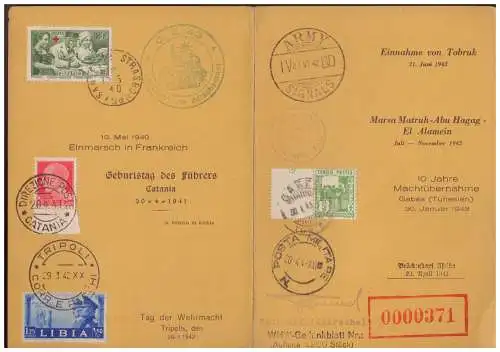 [Propagandapostkarte] DT- Reich (006564) Propaganda Rommelgedenkblatt NR 371 mit diversen Sonderstempeln 1941/ 1942, geklebt! Auflage 2200 St. 