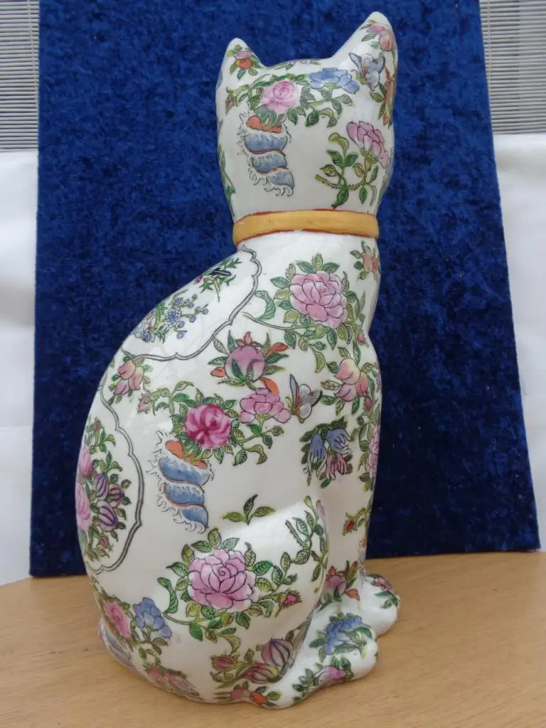 Große asiatische PORZELLAN KATZE Imari?/Kutani?, handbemalt, gemarkt, TOP+RAR 3