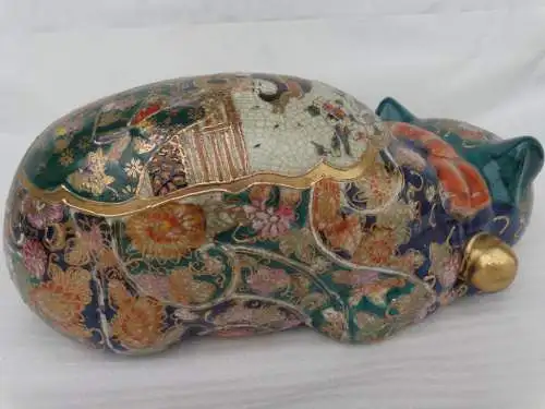 Antike asiat. Porzellan \"KATZE\" Craquelier mit Cloisonne-Malerei, sehr gut RAR!