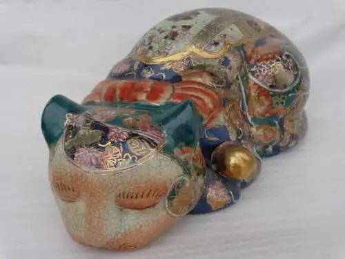 Antike asiat. Porzellan \"KATZE\" Craquelier mit Cloisonne-Malerei, sehr gut RAR!