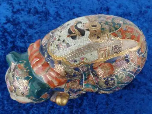 Antike asiat. Porzellan \"KATZE\" Craquelier mit Cloisonne-Malerei, sehr gut RAR!