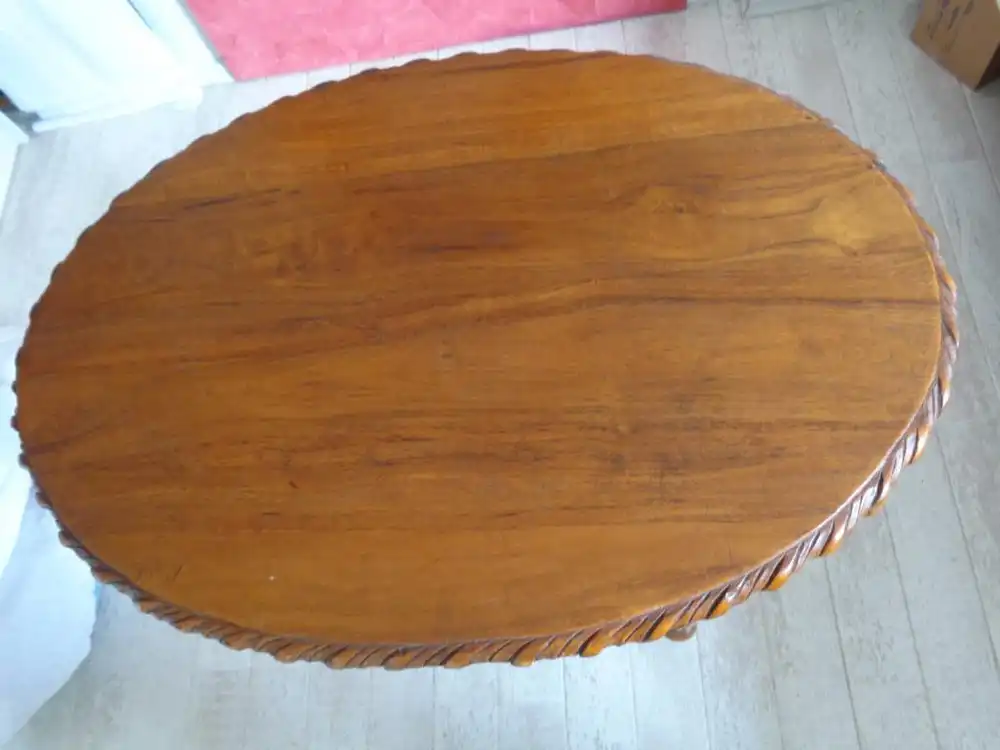 Alter ovaler BEISTELLTISCH mit ZWISCHENABLAGE, stabil, Nussbaum?, gebraucht, TOP 3