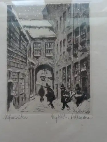 Alte originale signierte Radierung von Kurt Pallmann "Hofmusiker" s./w., 23,5x17 cm Holzrahmen verglast, Passepartout, sehr guter Erhalt