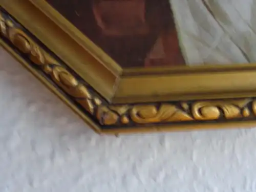 Antiker 8-eck PROFIL HOLZ RAHMEN, Goldfarbe, 33x27 cm, 20-iger Jahre, Erhalt gut+ schön