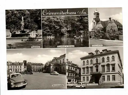 Ansichtskarte Foto Crimmitschau Sachsen Friedenshain Gondelteich Johanneskirche