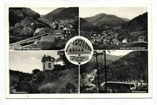 Ak Kurort Zorge Blick Bahnhof auf Mittel-Zorge Glockenhaus Waldseebad DDR 1955