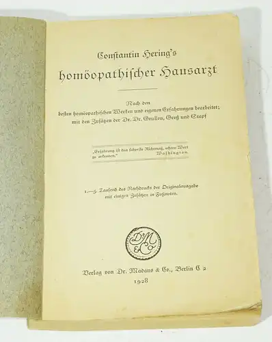 Constantin Hering homöopathischer Hausarzt Homöopathie 1928 Medizin