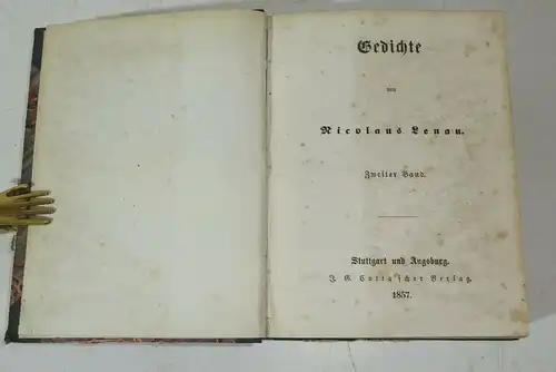 Gedichte Nicolaus Lenau Band 2 Cotta`scher Verlag 1857