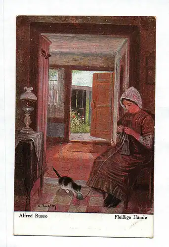 Künstlerkarte Ak Alfred Russo Fleißige Hände Gemälde-Postkarte 1920