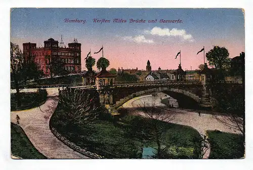 Ak Hamburg Kersten-Miles-Brücke und Seewarte 1919