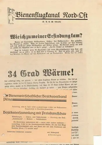 3 Imker Flugblätter Bienenflugkanal Nord-Ost Ernst Dönicke Oranienbaum 1930er