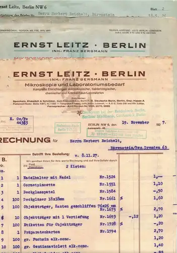 3 Briefkopf Ernst Leitz Berlin 1927 Mikroskope Laborbedarf