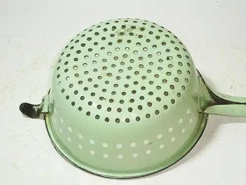 Altes Küchensieb Sieb Emaille Mintgrün Weisse Punkte Deko Gartendeko Vintage