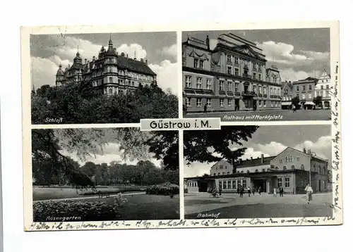 Ak Güstrow i. M. Schloß Rathaus mit Marktplatz Rosengarten 1939