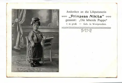 Ak Andenken an die Liliputanerin Prinzess Nikita genannt die lebende Puppe