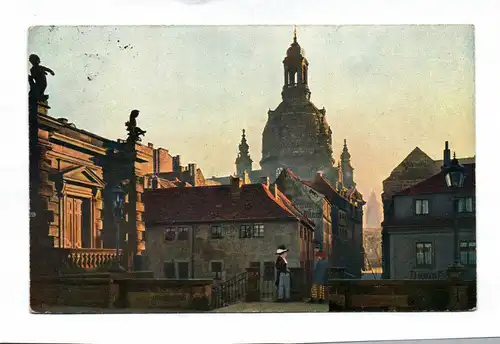 Ak Alt-Dresden von der Terrasse mit Frauenkirche und Rathausturm 1912