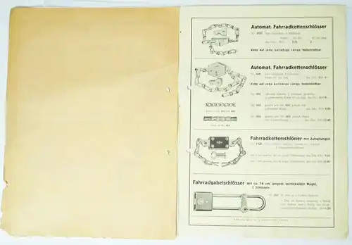 Preisliste Julius Kalthoff Söhne Geversberg i W. Fahrradschloss Schlösser 1930er