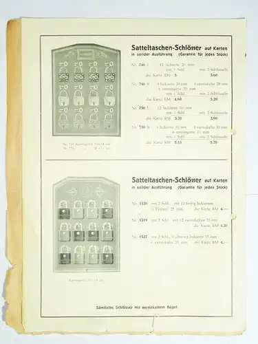 Preisliste Julius Kalthoff Söhne Geversberg i W. Fahrradschloss Schlösser 1930er