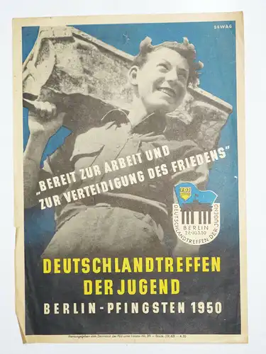 Druck Zeitungsbeilage Deutschlandtreffen der Jugend Berlin Pfingsten 1960 DDR