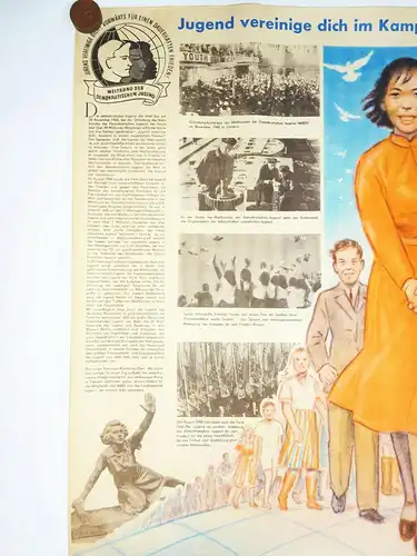DDR Plakat Jugend vereinigt euch gegen Krieg Vintage Poster Sammler 1950er